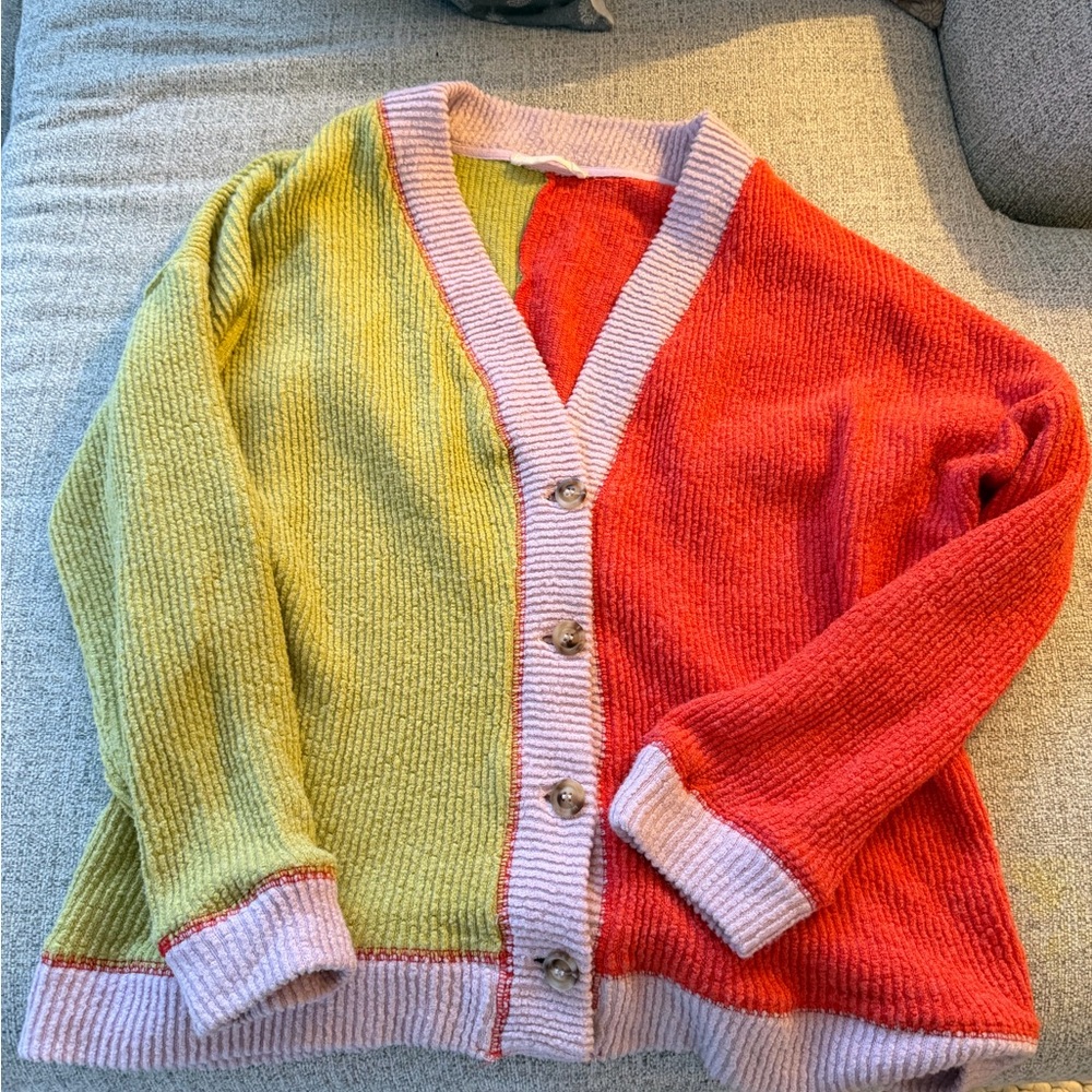 By Together Red and Green Colorblock Cardigan